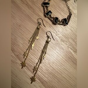 CHAN LUU Gold Star Fringe Earrings